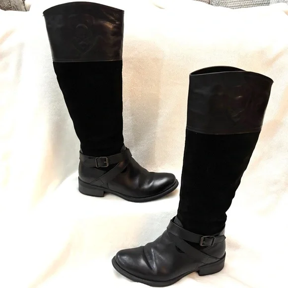 ALDO TALL BLACK SUEDE KNEE HIGH EQUESTRIAN RIDING BOOTS BUCKLE SZ 6.5 - Picture 3 of 14
